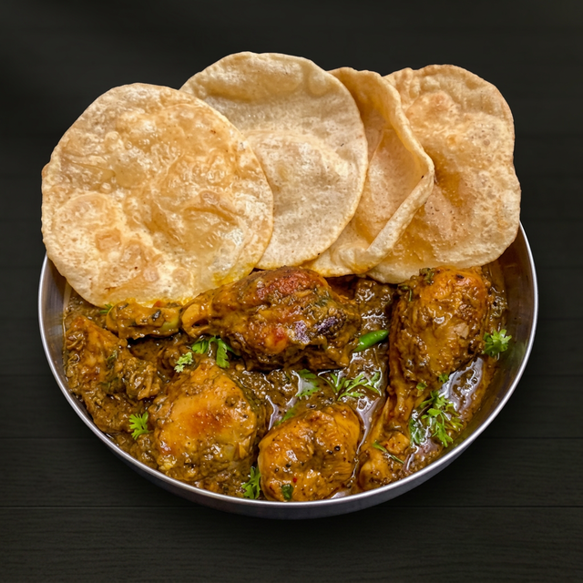 Poori with Chicken Curry.
